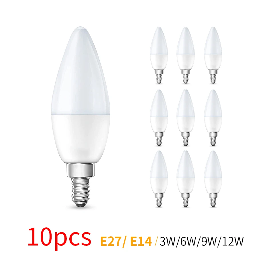 10 قطعة E27 E14 Led لمبة 220 فولت شمعة لمبة توفير الطاقة مصباح 3 واط 6 واط 9 واط 12 واط Led الثريا ضوء الأضواء Led للديكور المنزل