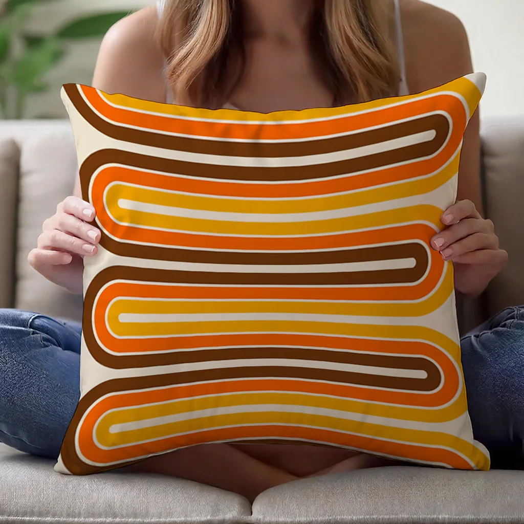 Double Sided 70s Retro Orange Yellow Brown Geometric Pattern Decorative Throw Pillow Case Vintage Art Cushion Cover for Sofa