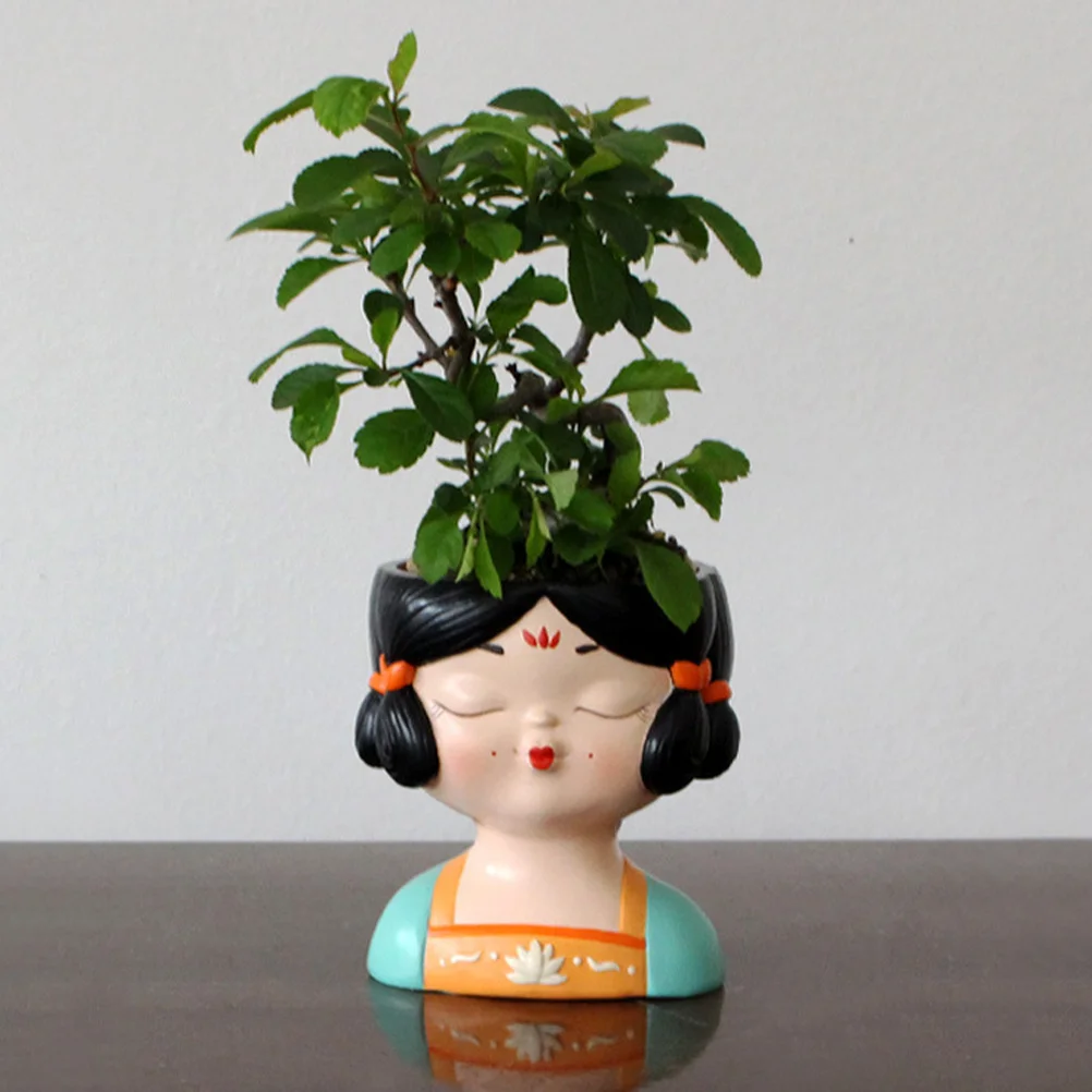 

Retro Resin Small Flowerpot Cartoon Planter Desktop Ornament for Succulents Cacti Indoor Plant Container Flower Pot
