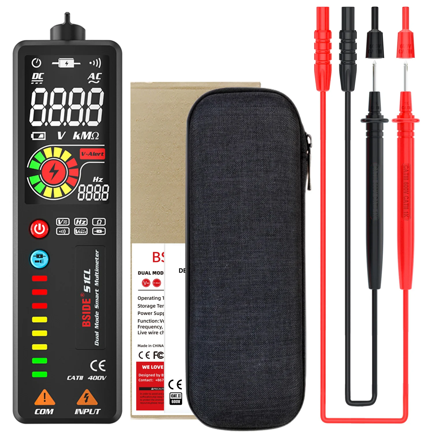 BSIDE. Spanningstester Digitale multimeter LCD-kleuren Contactloos Stroomdraad Detector Indicator Elektrische pen Voltmeter Ohm Hz-meter