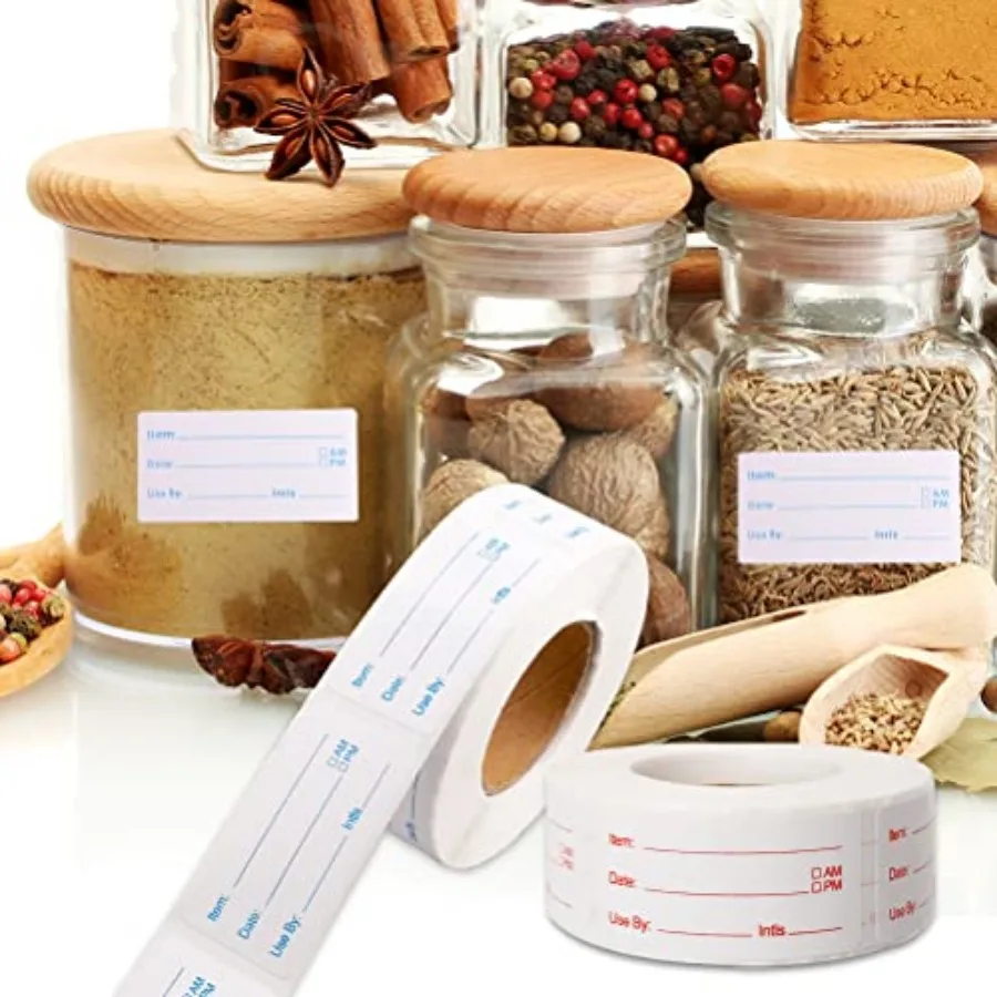 2 Rolls Pieces Removable Food Labels, 1 x 2 Inch Date Stickers for Freezer, Refrigerator Food Containers - Easy to Write