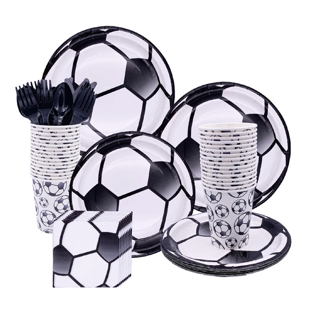 

96pcs Football Party Tableware Set 16x7inch Plates 16xCups 16xNapkins 48xCutlery Disposable Paper Birthday Wedding Supplies