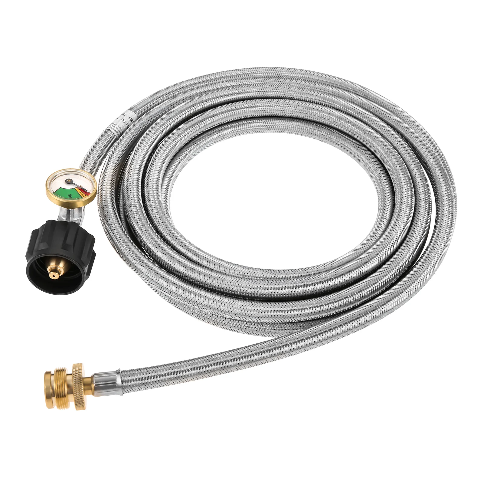 15 Feet Braided Propane Adapter Hose w/Gauge 1 lb to 20 lb Converter for QCC1/Type1 Tank Connects for Camp Burner Stove Heater
