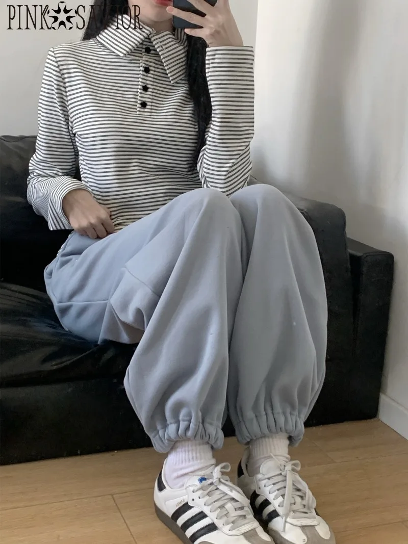 2025 Winter New Sweatpants Embroidered Fleece-Lined Warm Comfortable Cuffed Drawstring Pants Women's Clothing Y2k Cool Trousers