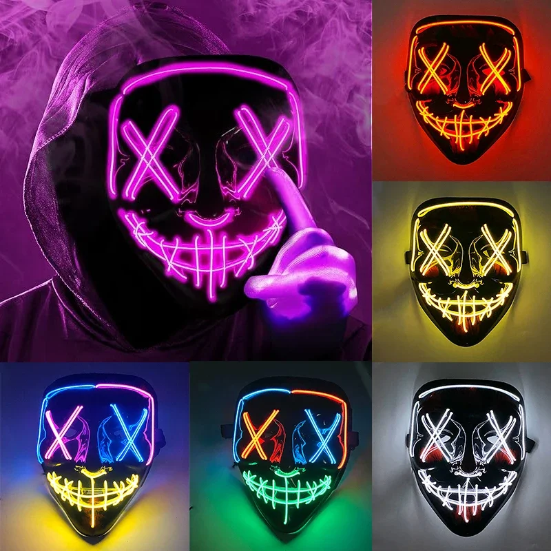 

2025 Wireless Rave Mask Decor Cosplay Purge Mask Neon Glowing Full Face Mask For Carnival Dark Night