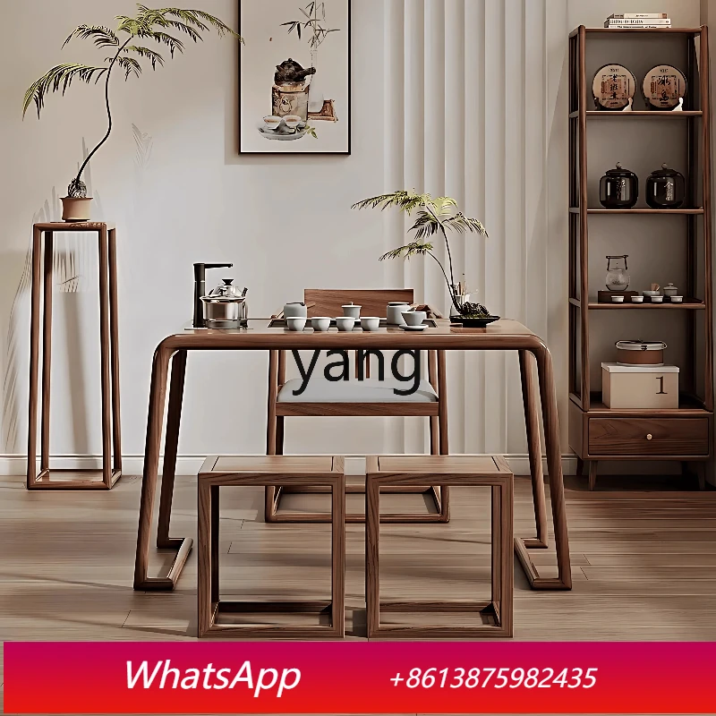 

Новый китайский чайный столик и стулья из черного ореха LMM для небольшой квартиры, балкона, со встроенным чайником.