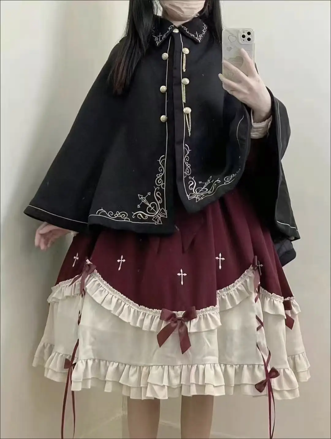 

Плащ в стиле Dark Lolita с рукавами «летучая мышь», готическое пальто в японском стиле Харадзюку, кавайное хлопковое пончо для девочек (с клипсами/без клипсов), ретро-винтажный викторианский стиль