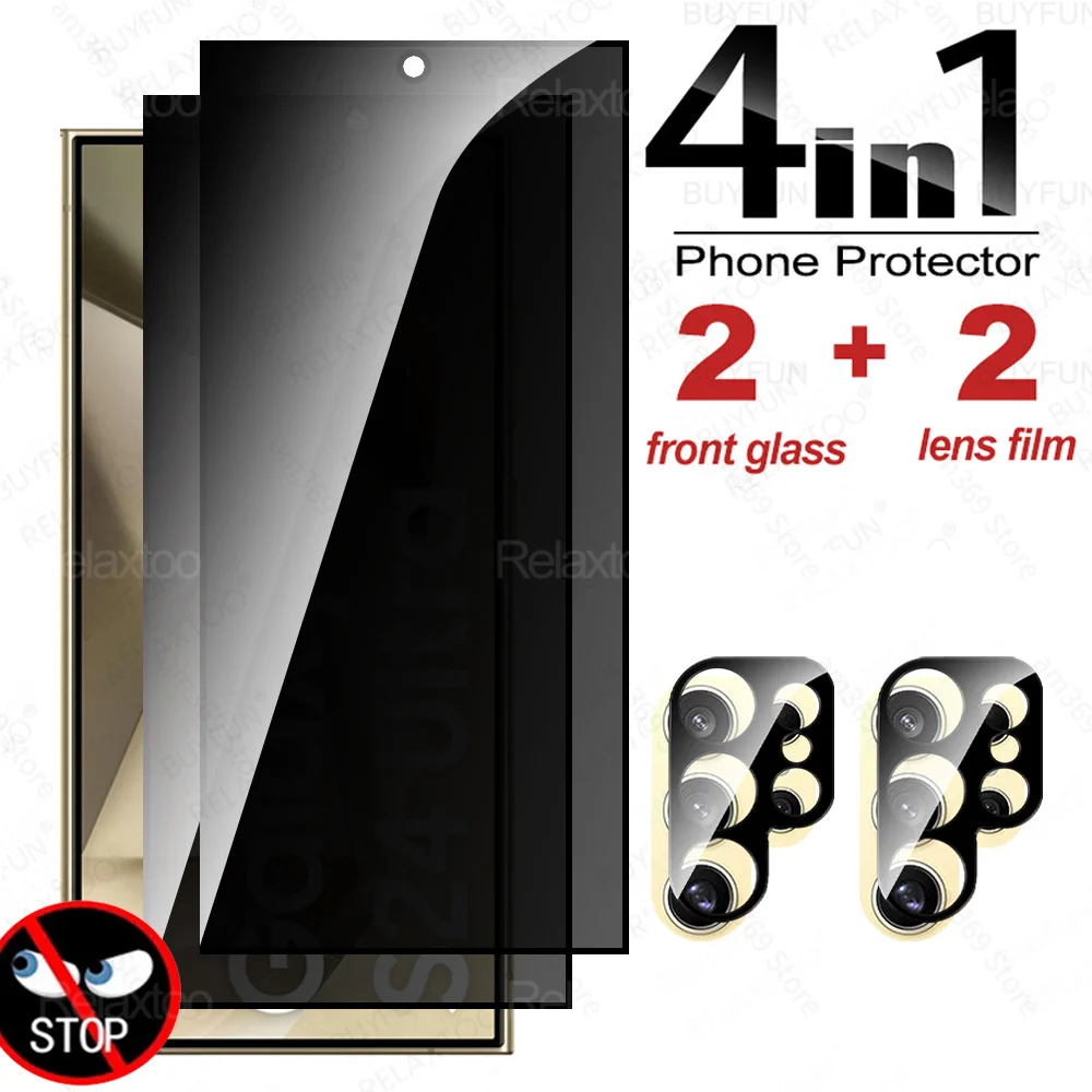 4in1 For Samsung Galaxy S24 Ultra Privacy Anti Spy Tempered Glass Case Samsang S 24 Plus S24Ultra 5G 3D Camera Screen Protector