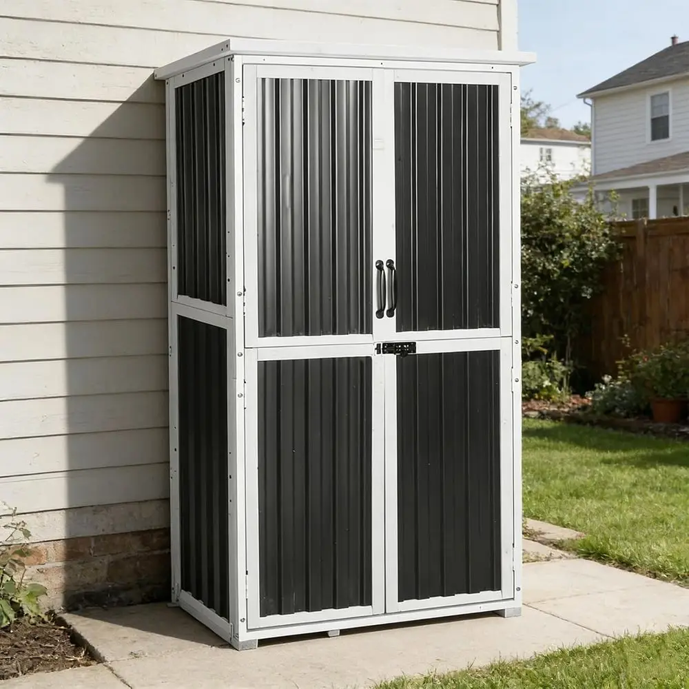 

Heavy-Duty Outdoor Wood and Metal Tool Cabinet for Garden Storage, Rust-Resistant and Anti-Breakage for Tools and Equipment