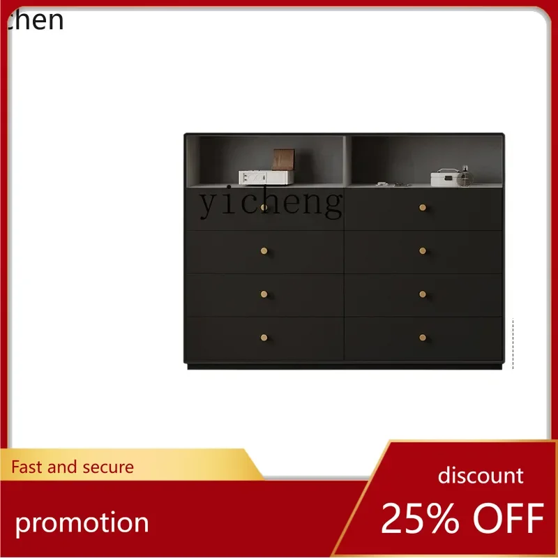 ZMLExtremely narrow side cabinet Deep ultra-thin cabinet Solid wood black living room against the wall French