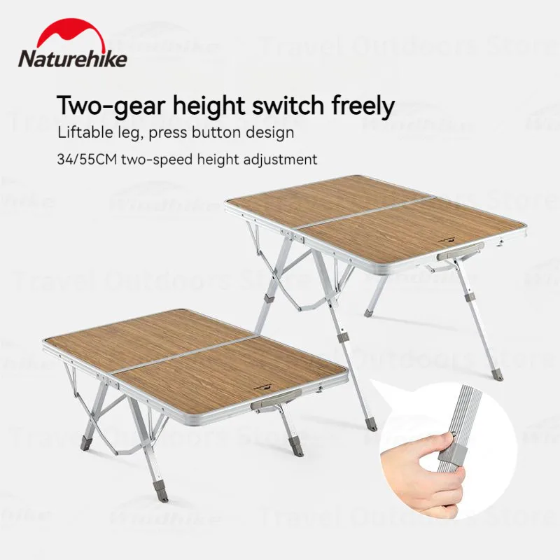 Naturehike MDF Aluminum Frame Table Outdoor Camping Portable Lift Table 34-55cm Adjustable Travel Picnic Table Stable V-Bracket