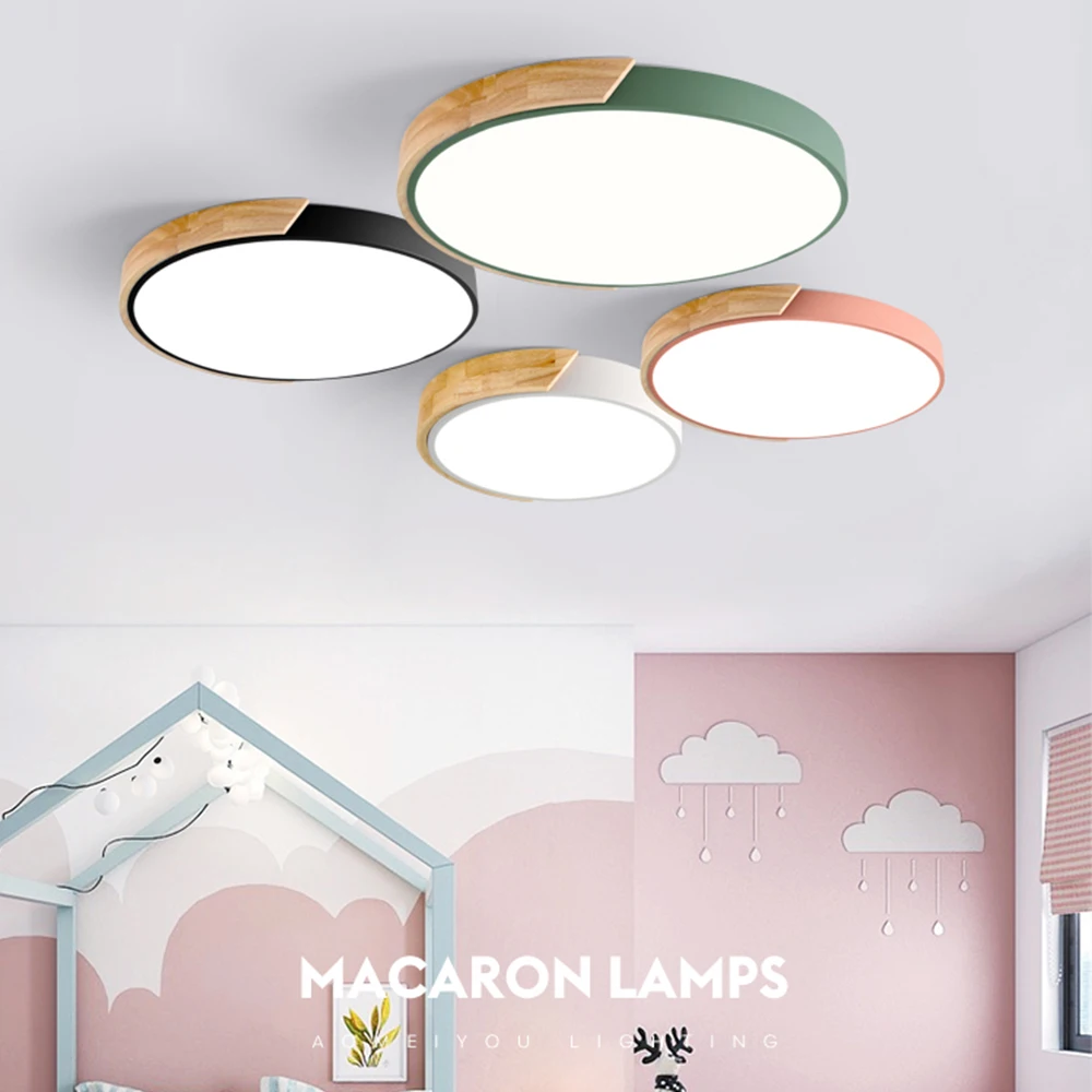 

Wooden Round LED Ceiling Light Modern Style Kids Bedroom Dining Room Home Decor Kitchen Hallway Aisle Interior Decorative Light.