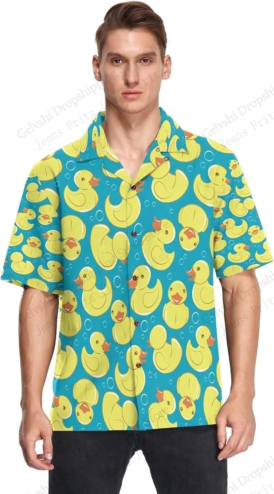 الحيوان بطة قميص هاواي صيفي لطيف بطة ثلاثية الأبعاد طباعة قمصان الرجال النساء موضة قصيرة الأكمام واحدة الصدر بلوزة الشاطئ الشارع camiseta