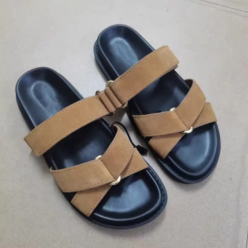 TRAF-zapatillas marrones a la moda para mujer, Sandalias planas cruzadas, cómodas, chanclas de playa, 2024