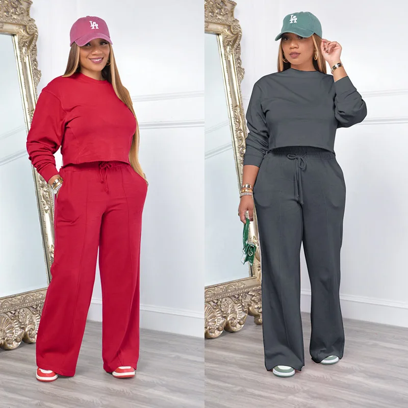 Women Clothing Sets Pullover Top+Pants 2Pcs Suits Winter Thicken Warm Outfits Solid Color Female Casual Tracksuit