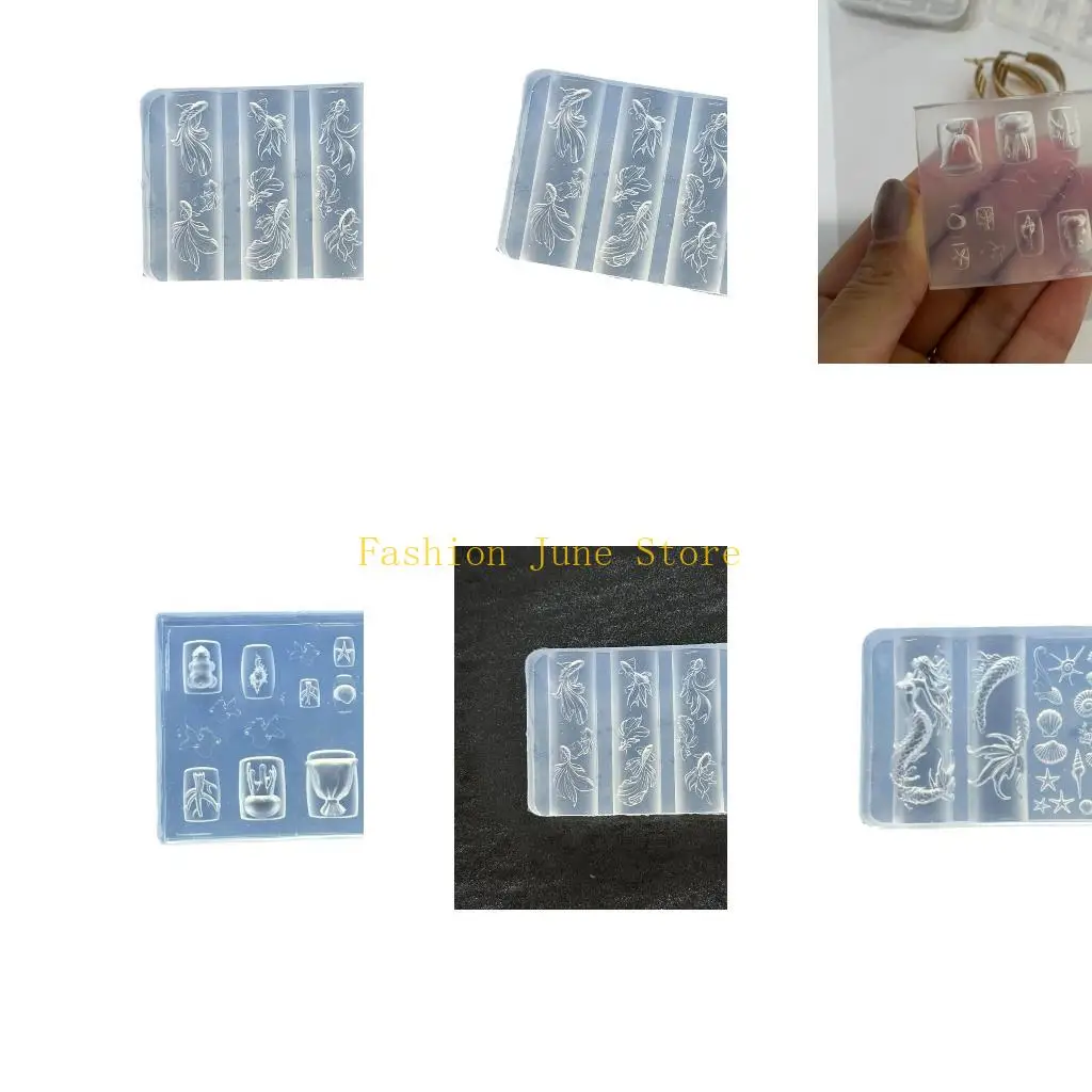 

N5KA Silicone Art Template With Aquatics Animal Reliefs Including Dolphin Clam and for Creative Designs