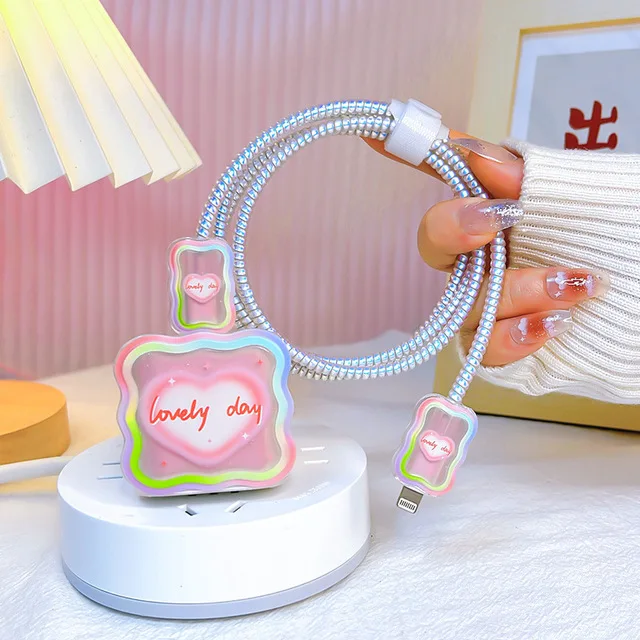 Cute Cartoon Wave Cable Protector For iPhone 12/13/14 18W/20W US Adapter Fast Charger Case Lightning Cable Protective Cover