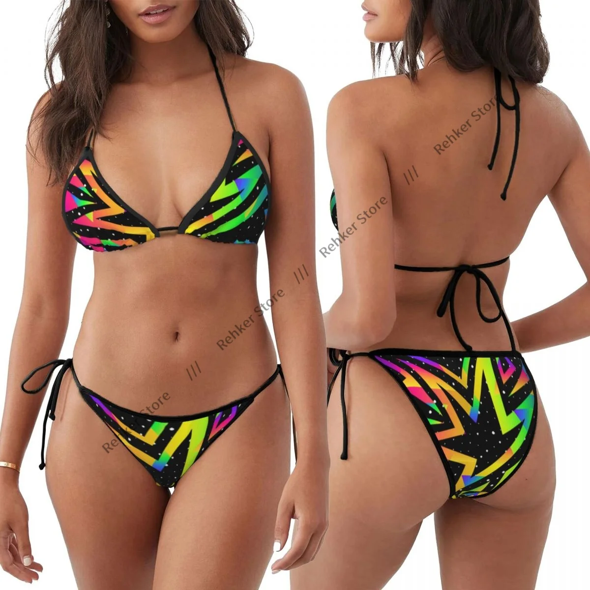 Sexy Bikini Women Swimsuit Two Piece Swimwear Star Rainbow Geometric Pattern Bathing Suit Beachwear