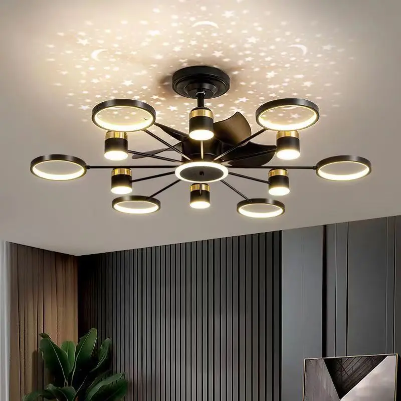 

Silent living room fan light Modern light luxury dining room ceiling fan light Star top creative 2023 new fan chandelier