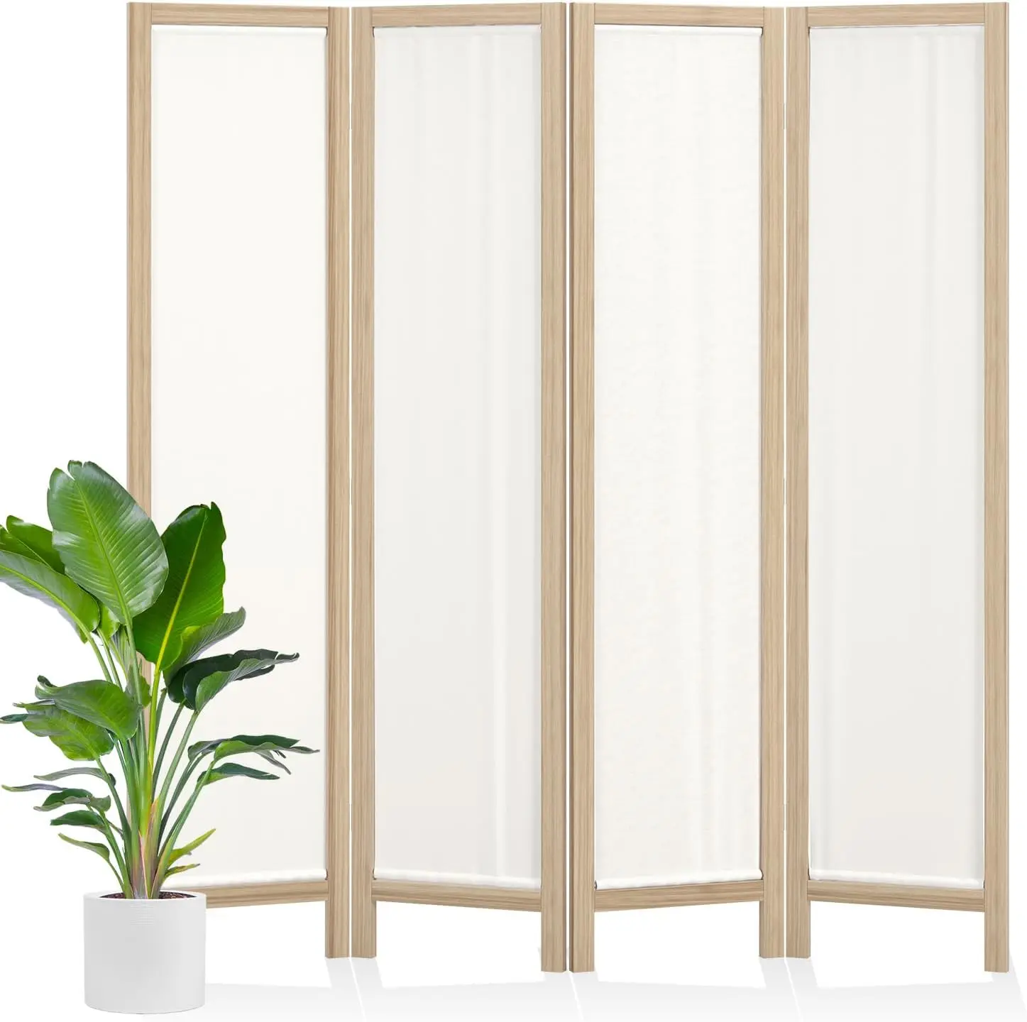 4 Panel Room Divider Privacy Screen, Foldable Wood Frame Partition with Removable Linen Fabric Curtain, Zero Assembly for Home Office Studio, Versatile New Arrival