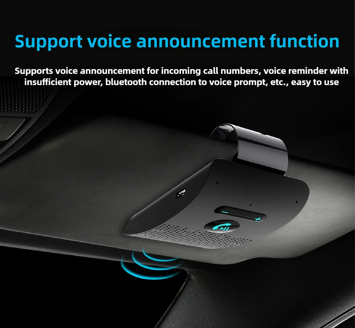 Bluetooth 5.0 Handsfree Car Kit Hifi Speaker 2W Wireless Audio Receiver MP3 Music Player Noise Cancelling Sun Visor Clip