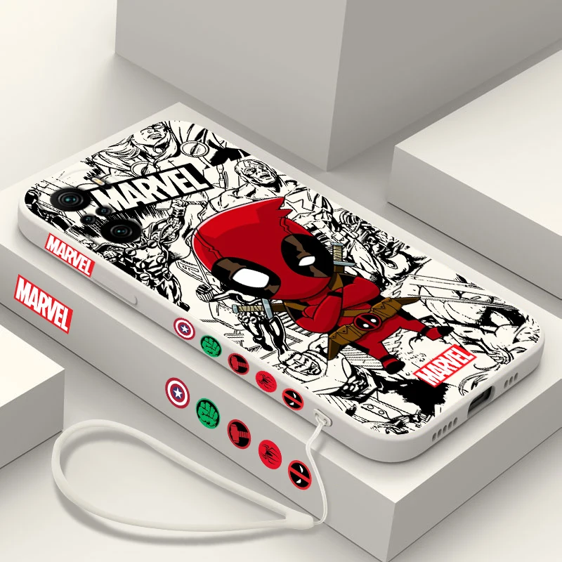 Marvel Deadpool Spiderman For Xiaomi Redmi Note 13 12 12Pro 11 11S 11T 10S 10 Pro Plus 5G Liquid Left Rope Phone Case