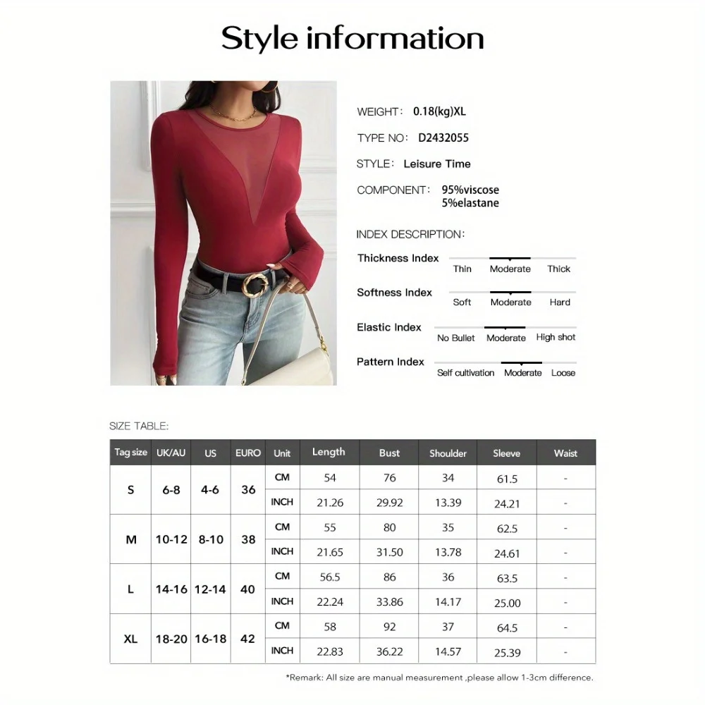 تي شيرت نسائي بأكمام طويلة من أوروبا أمريكي - تصميم مثير بفتحة ألوان على شكل حرف V عميقة، للارتداء اليومي، والمواعدة، ومظهر نمط الشارع