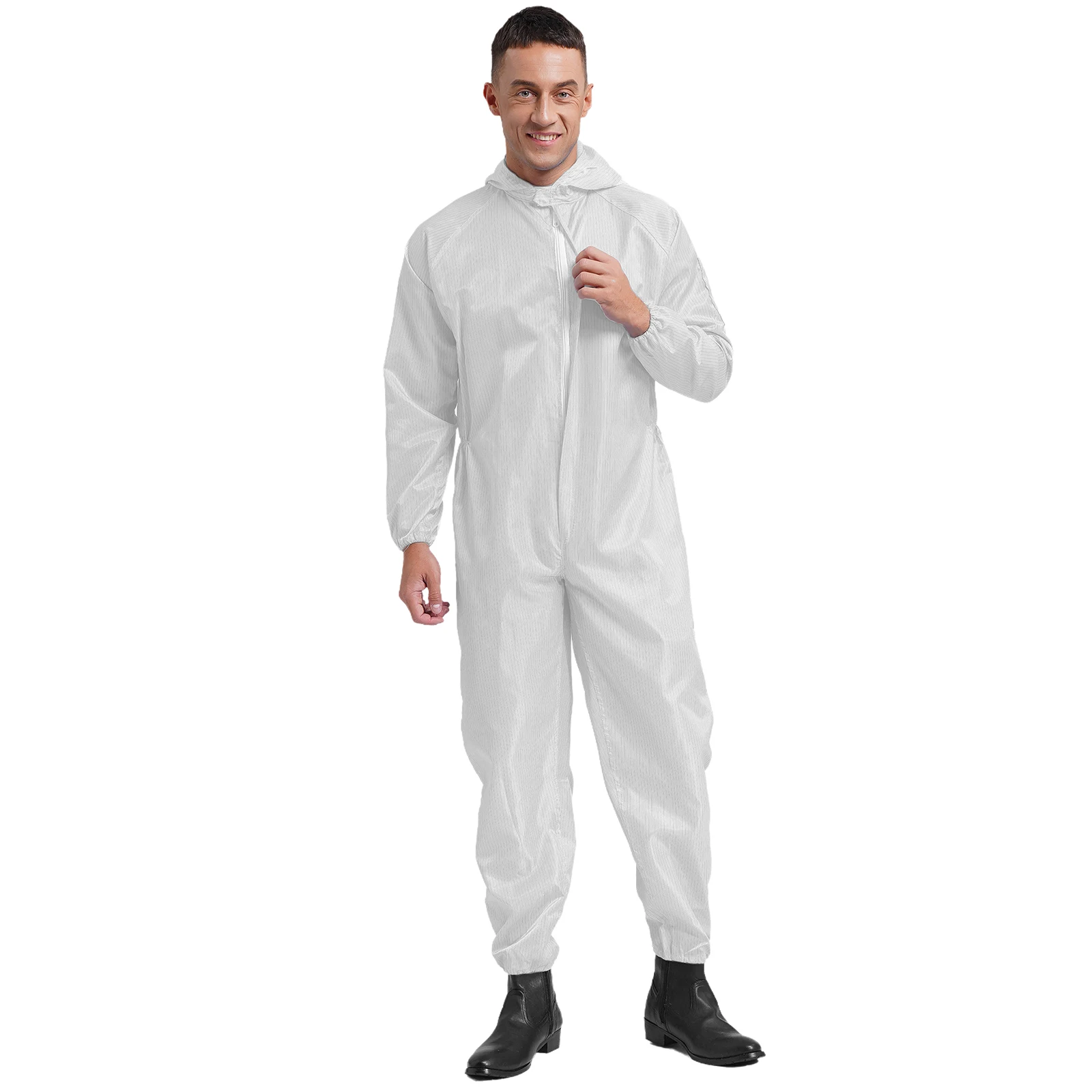 Adult Anti-Static Hooded Coverall Long Sleeve Dust-proof Overalls Labor Jumpsuit Lab Spray Paint Maintenance Workshop Uniform