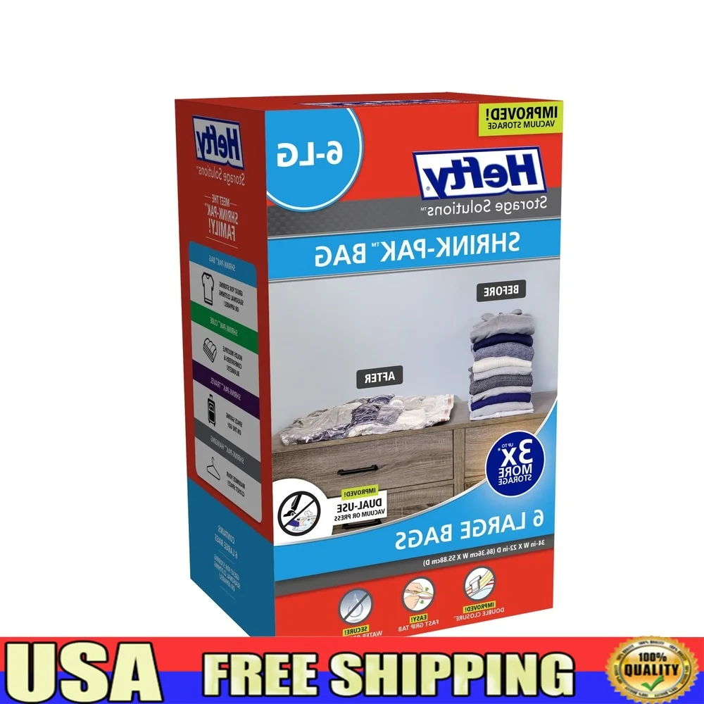 

Large Vacuum Compression Storage Bags Set of 6 Space Saver Organizer Blankets Towels Seasonal Items Closet Home Use