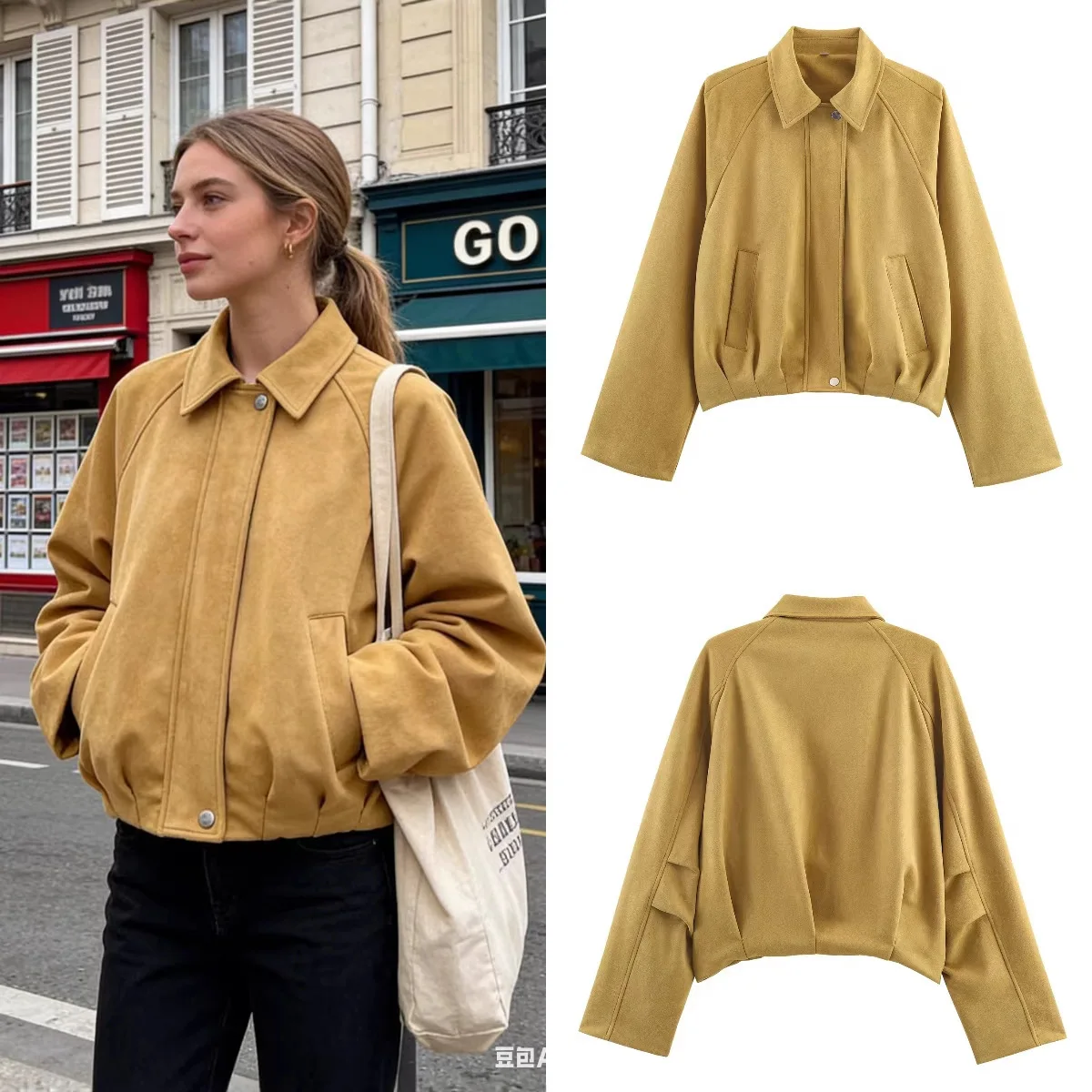 

Женская модная универсальная куртка-бомбер из замши с отложным воротником, на молнии, с карманами, с длинным рукавом, для повседневной носки весной