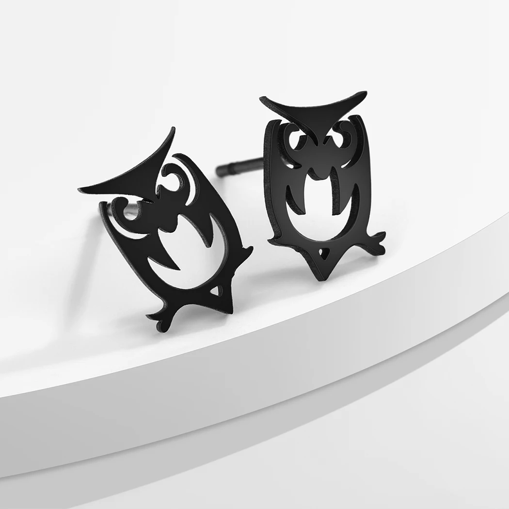 Kinitial Laser Engraved Fashion Stainless Steel Earrings Owl Stainless Steel Bird Earrings, Skinny Earrings Anniversary Gift