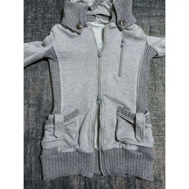 Gray Skull Rhinestone Hoodie Gothic Punk Zip Up Hooded Jacket Women Streetwear Fashion Trendy Casual Comfortable Soft Cotton Hoo