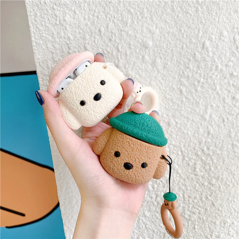 Casing Airpods Pro 2/Airpods 3, pelindung silikon kartun 3D Teddy anjing Bluetooth lucu