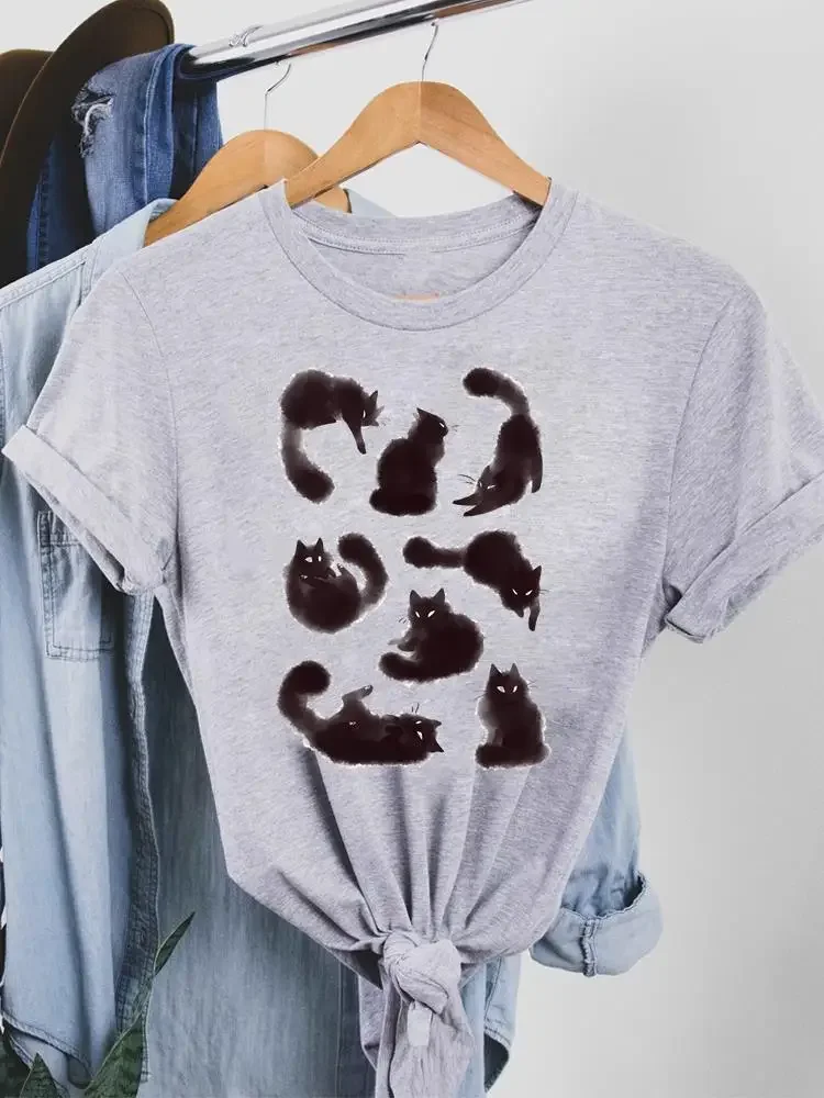 Casual T Shirt Pet Cat Lovely Clothes Women Female Summer Clothing Print Graphic 90s Sweet Style Tee Fashion Short Sleeve