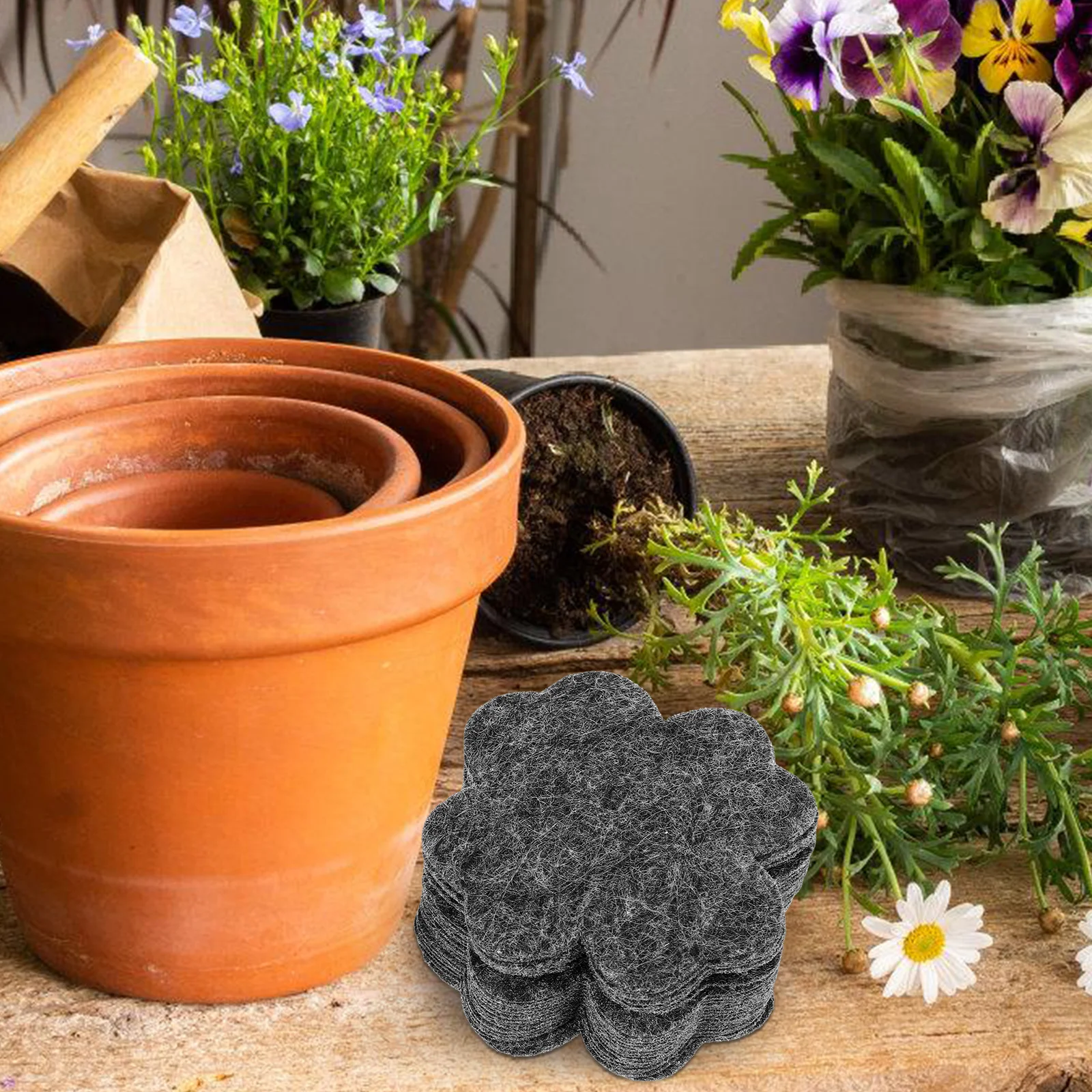 

40pcs Anti Soil Leak Round Bottom Hole Pads for Flowerpot 5cm Grey Flower Shape Bonsai Pot Pad Plant Growth Drainage Gasket
