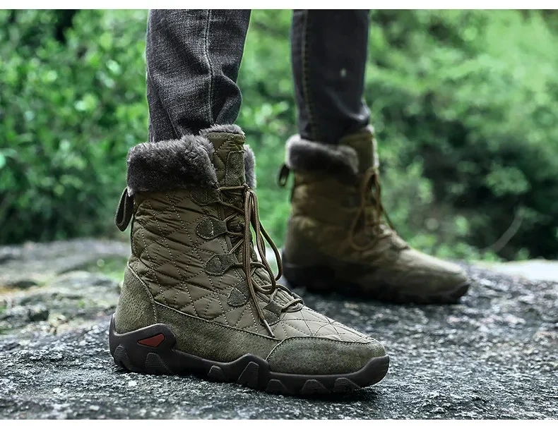 New Winter Men Snow Boots Fur Plush Warm Men Ankle Boots Plus Size Waterproof Men Boots Outdoor Non-Slip Hiking Boots Work Shoes