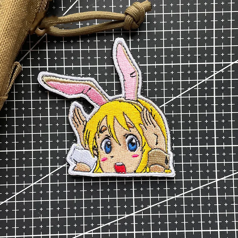 Anime Girl Military Patches Rabbit Ear Sailor Moon Embroidery Badge Big Eyes Cute Tactical Bag Sticker Applique For Clothing