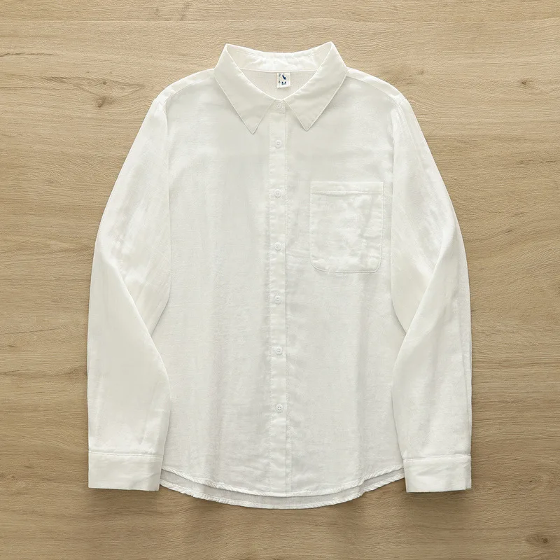 100% Cotton Solid Shirts for Women Autumn Japanese Style White Pink Yellow Purple Long Sleeve Shirts Ladies