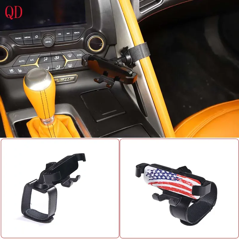 For Chevrolet Corvette C7 Z06 2014-2019 ABS black Car styling car central control handle mobile phone stand interior accessories