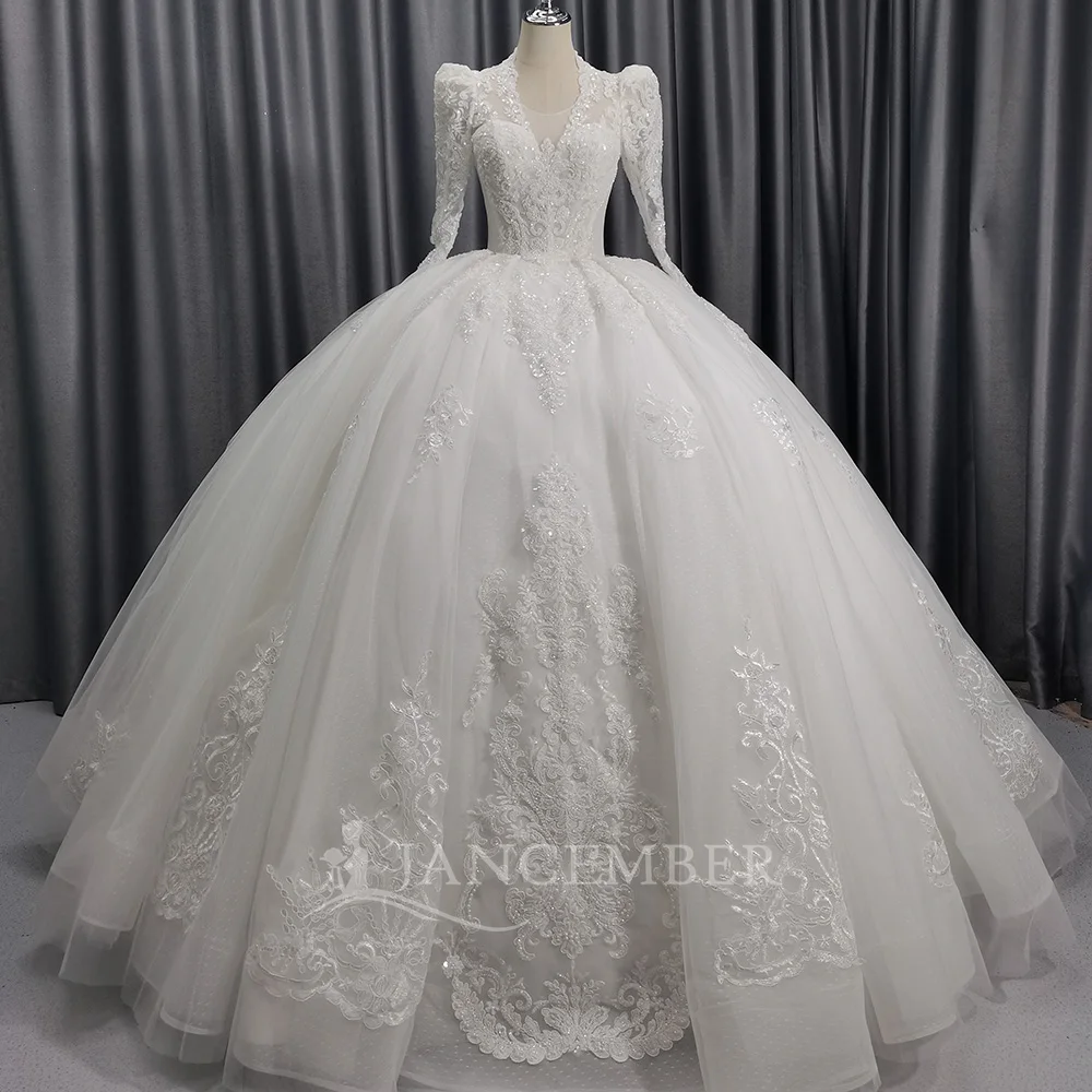 Customized Organza Ball Gown 2025 New Design Bohemian Wedding Dress Long Sleeves V Neck White Bridal Gown Vestido De Novia
