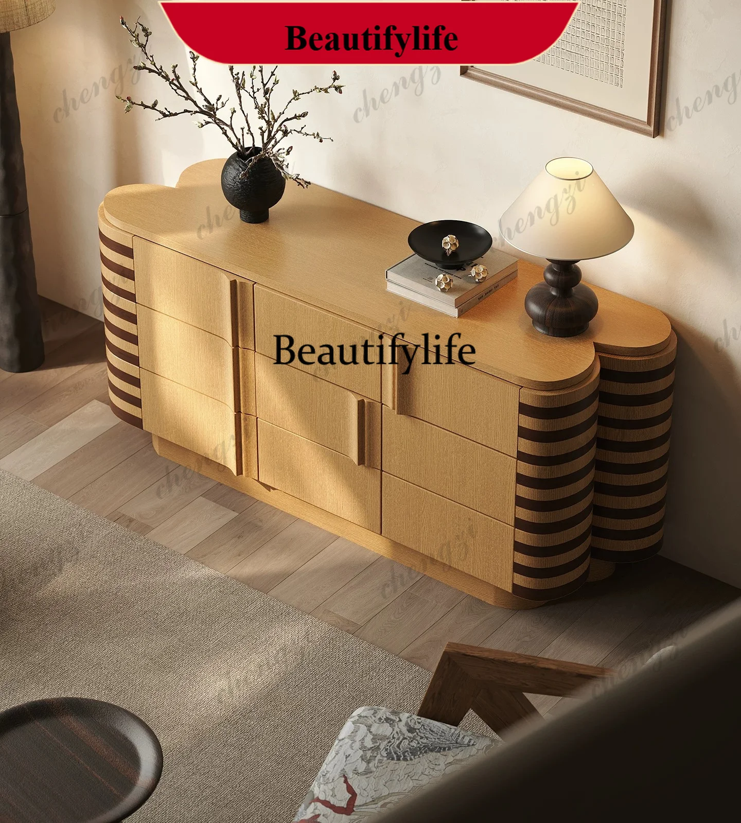 p182 Medieval style dining side cabinet, new integrated locker in the living room, solid wood, wall cabinet