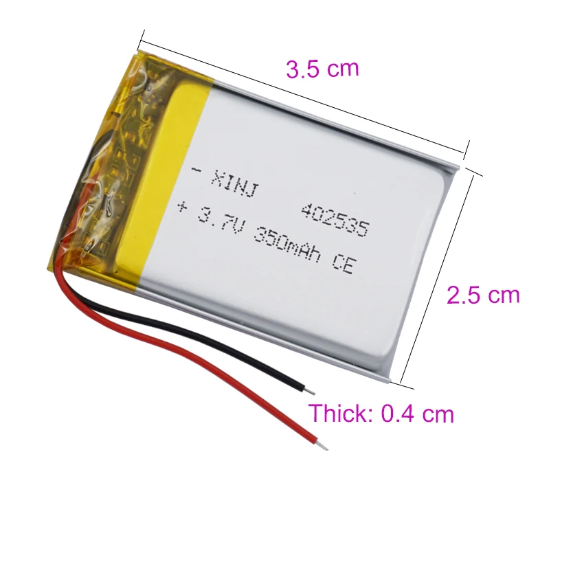 3.7V 350mAh 1.295Wh Rechargeable Polymer Li Lithium Battery402535 LiPo For GPS Sat Nav Car Camera Driving Recorder Earphone MP3