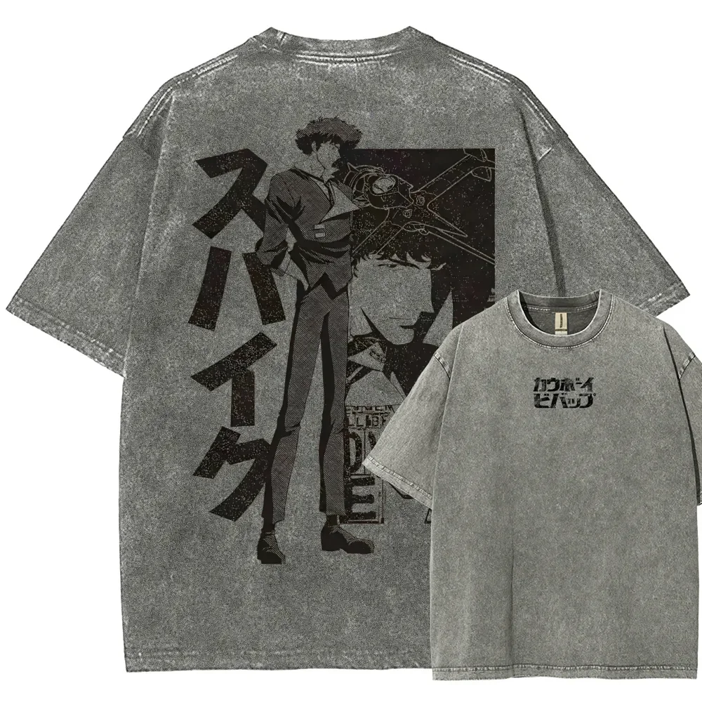 Cowboy Bebop Spike Spiegel Clothing Men Women Short Sleeve Tshirts Washed Cotton Tee Retro Oversized T-shirt Harajuku T Shirt