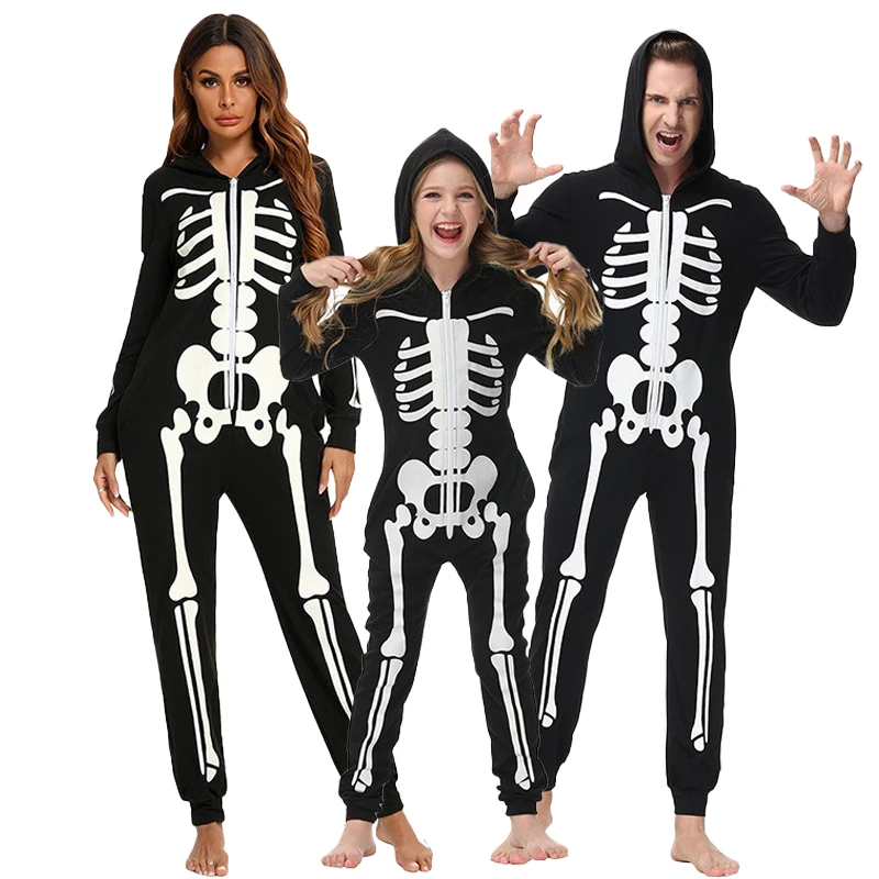 Halloween Cosplay Horror Skeleton Fluorescence Printing Costumes Adult Kids Death Skull Ghost Party Pajamas Parent Child Outfit