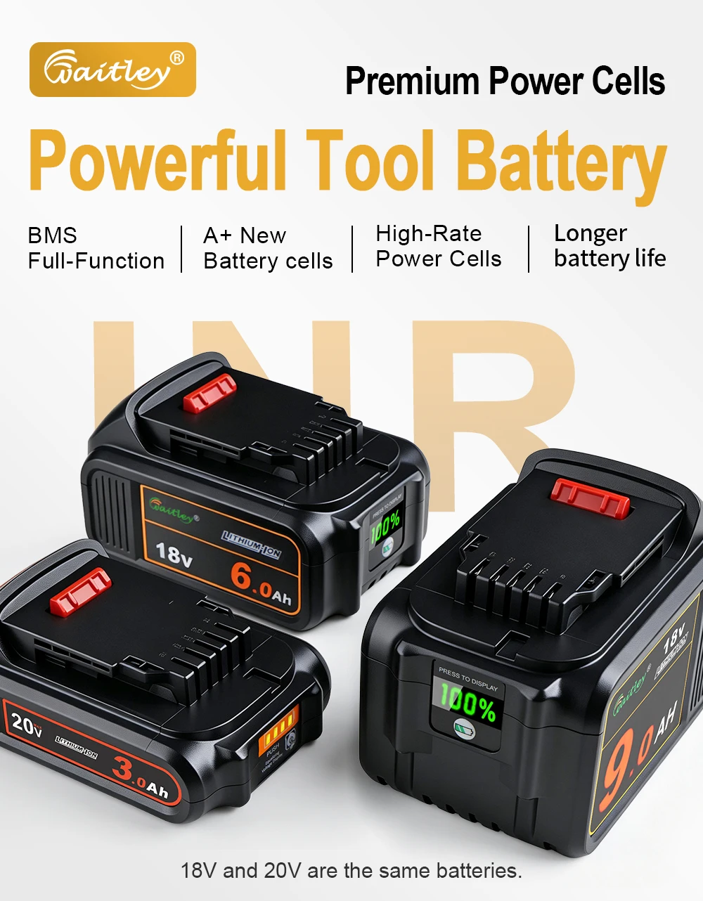 Waitley-Batterie für Dewalt-Elektro werkzeuge 18 v 6ah dcb184 dcb200 wiederauf ladbare Elektrowerkzeug-Lithium batterien 20V 18Volt 18 V 9ah batteries accessories – Detail 3