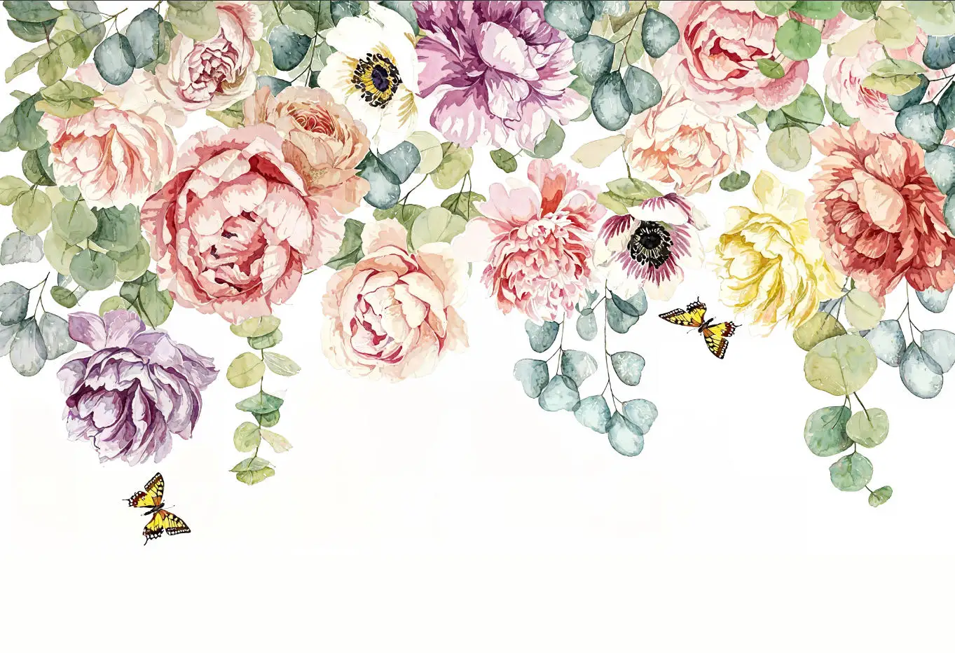 Custom size mural white pink flower wallpaper home decoration hand painted vintage rose peony decorative painting 3d wallpaper