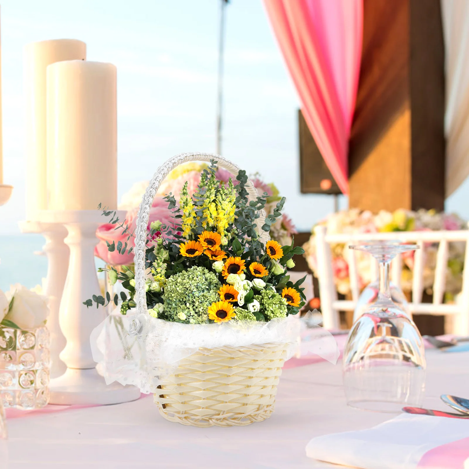 

Rustic Woven Wedding Flower For Flower Girl Lightweight Petal Basket With Handle Floral Display Storage Basket For Wedding