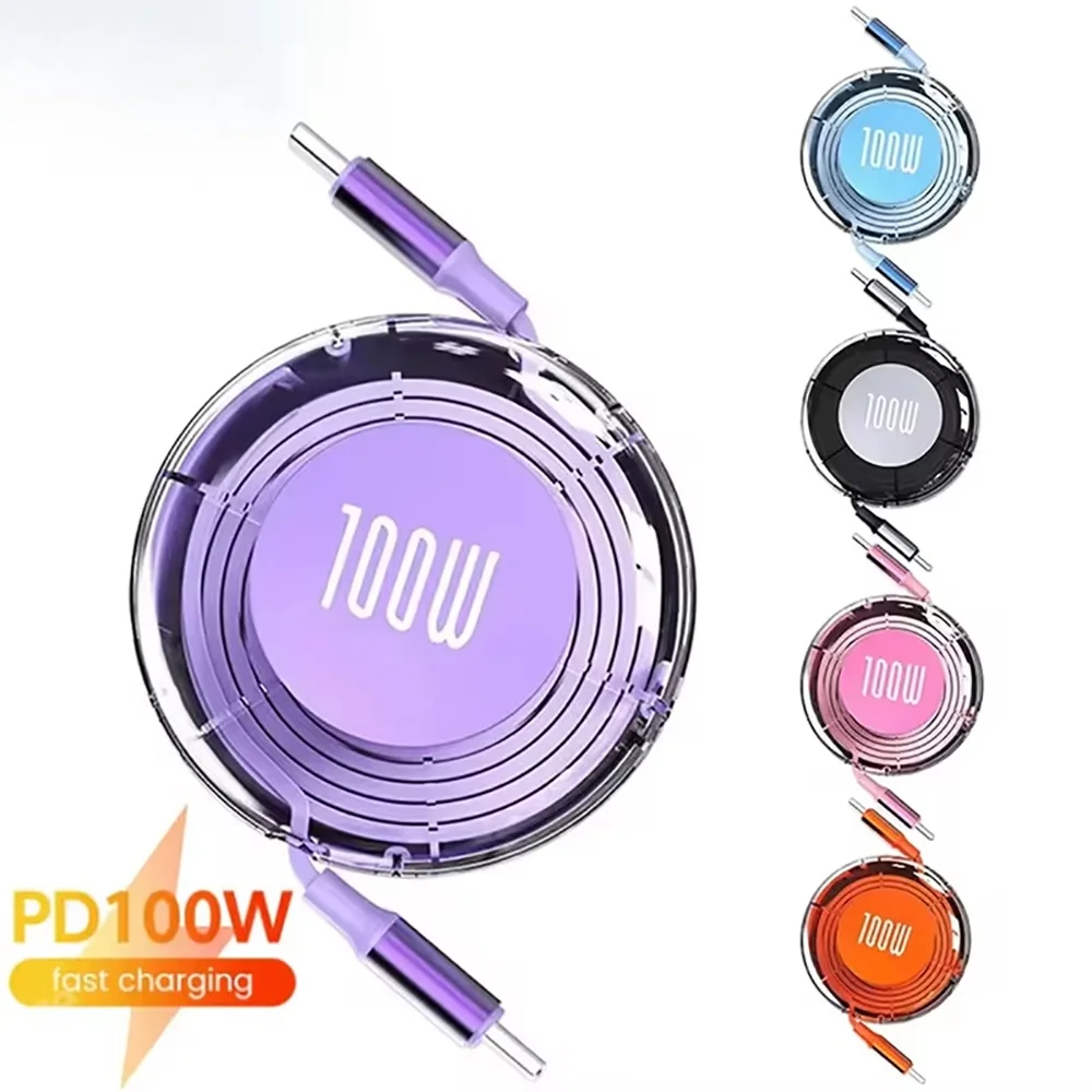 

PD 100 Вт USB Type C to Type C Кабель для быстрой зарядки Выдвижной USB C to USB C Кабель для быстрой зарядки для iphone 15 Huawei Tablet Laptop