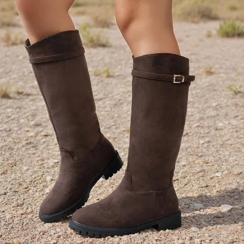 Women's New Autumn Winter Western Style Long-thigh Boots Heightened Comfort Retro Warm Fashion Boots Flat Shoes Plus Size 36-43