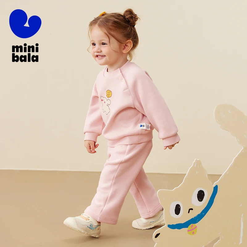 طقم ميني بالا للفتيات مكون من قطعتين لشتاء 2025، هوديي وسروال قطني جديد قابل للتمدد #4